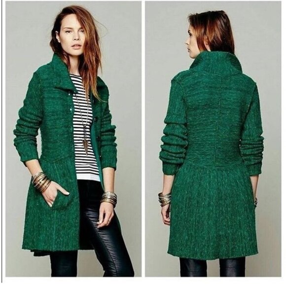 Free People Loch Raven Kelly Green Sweater Wool Jacket Women’s Size Medium - Picture 1 of 7